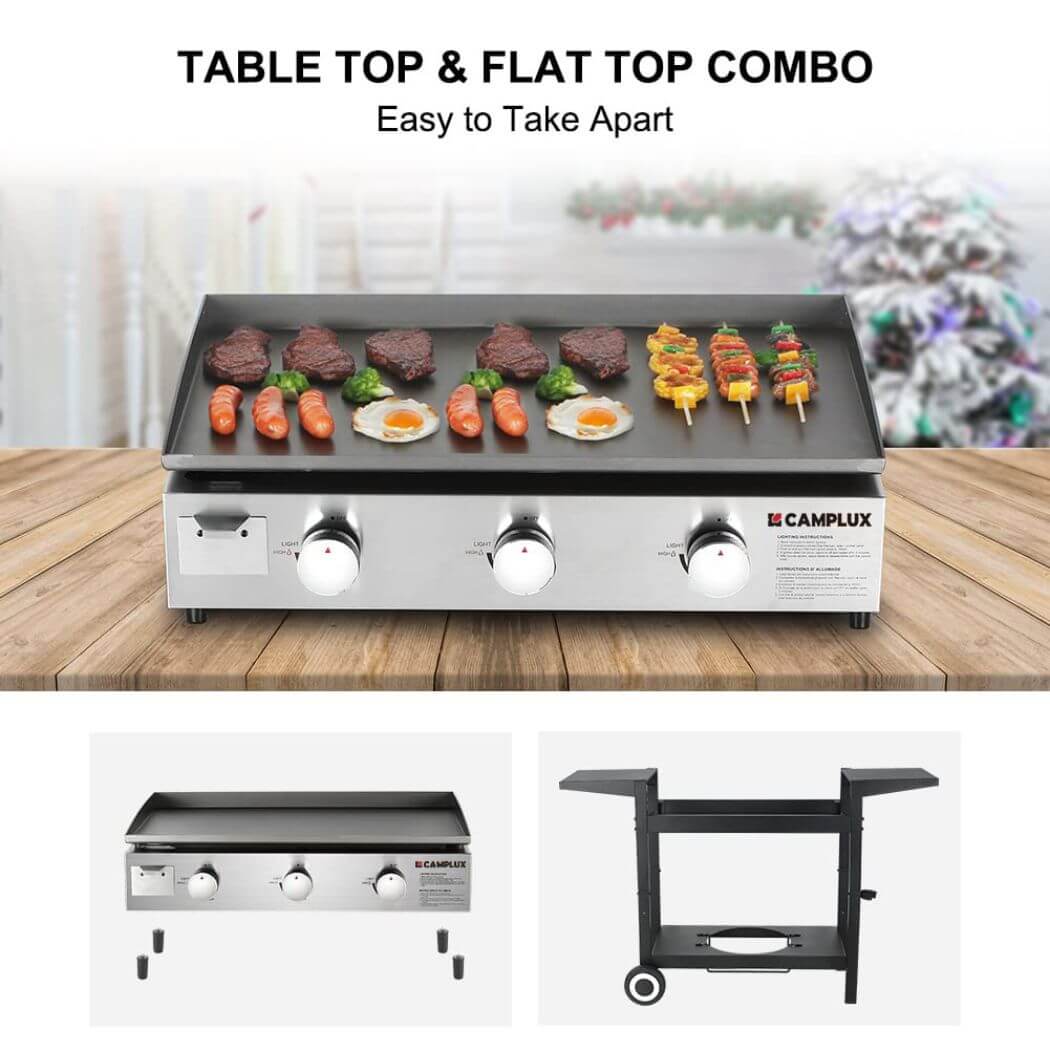Camplux Outdoor Gas Griddle Grill Combo 3 Burner - Camping and Tailgating 33,000 BTU w/ 20 LB LP Connector