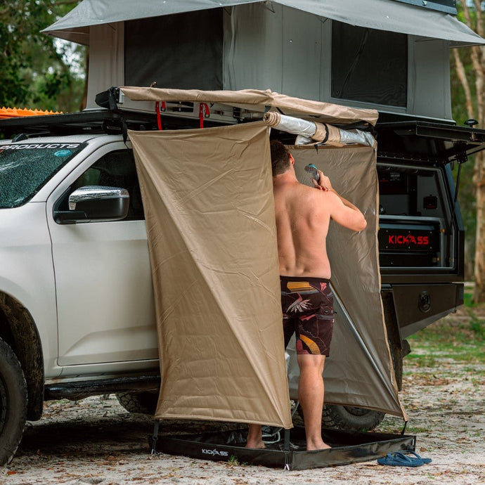 KickAss Premium Shower Awning w/ Roof & LED Light