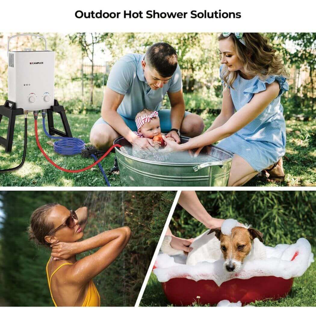 Camplux Outdoor Portable Water Heater w/ Stand & Storage Bag - White