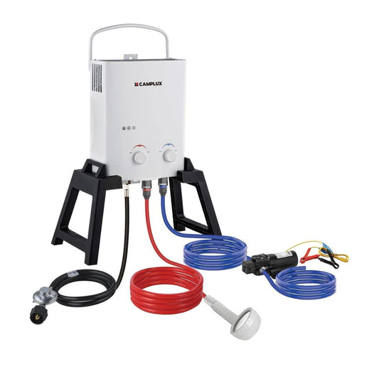 Camplux 1.32 GPM Outdoor Portable Propane Gas Camping Shower with Pump Pack Kits, White